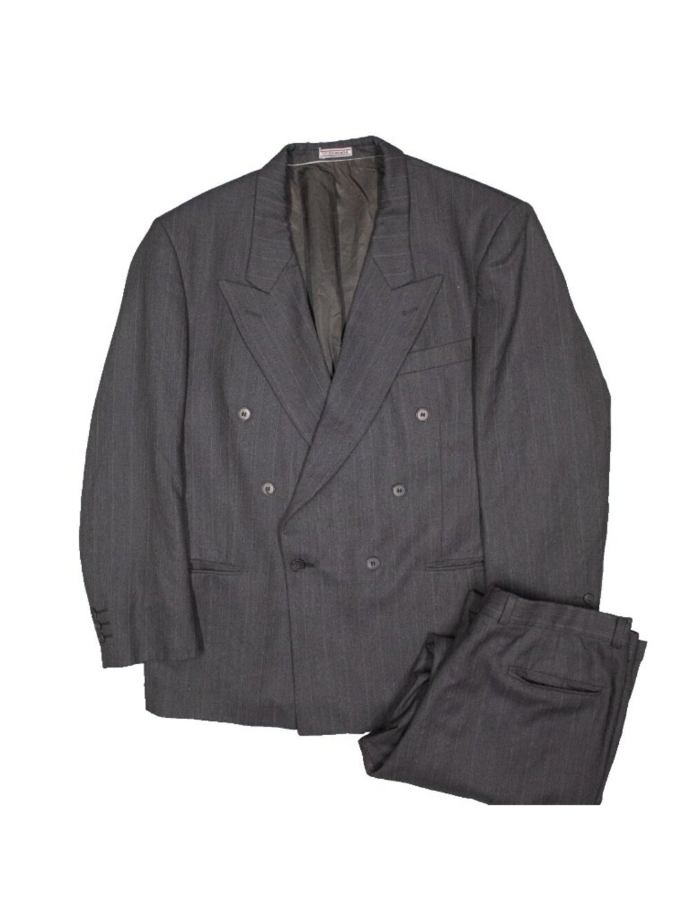 Vintage Double Breasted Suit Striped Wool Grey Canada Pleated 42S 34x28